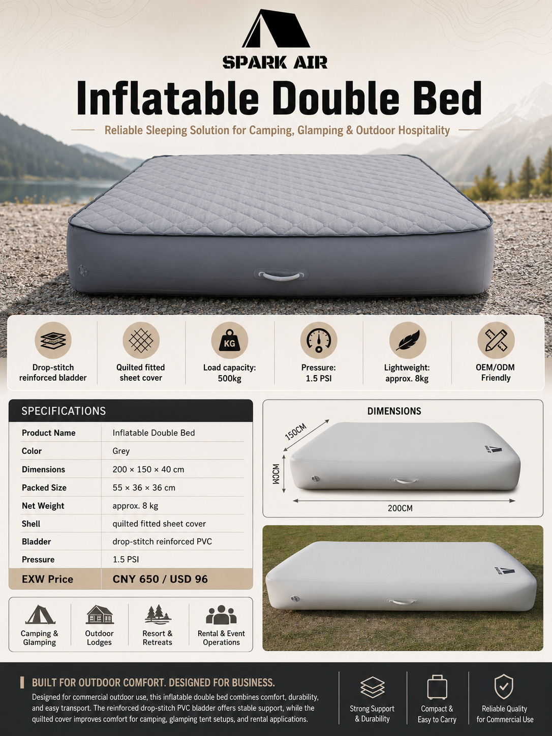 camping double bed